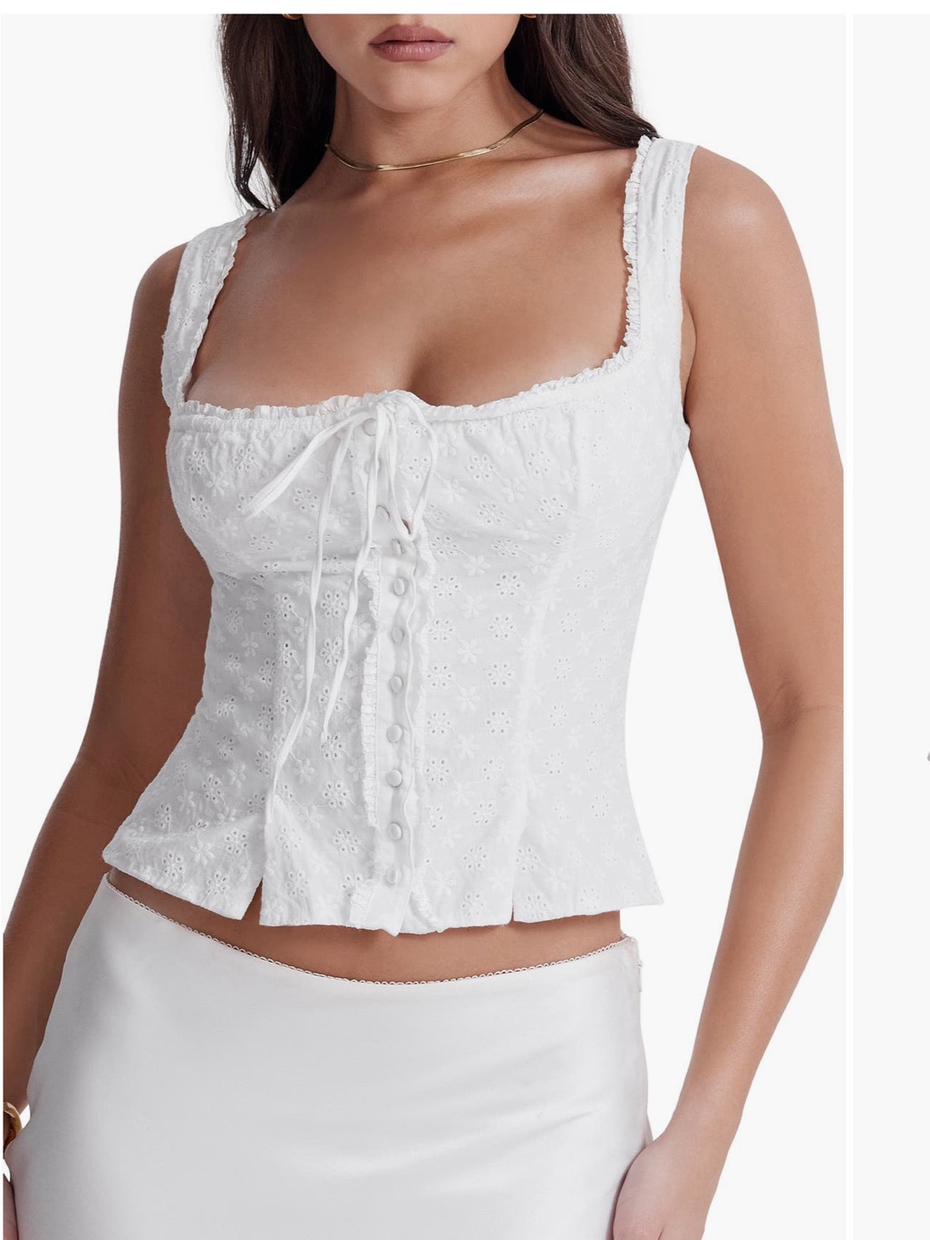 House Of Cb Women’s White Eyelet Lace-Up Bustier Top